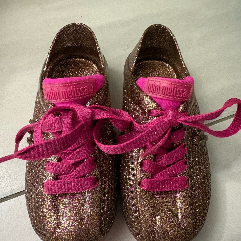 Mini Melissa Glitter Gold and Pink Sneakers